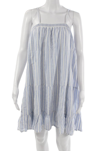 Rails Women Sleeveless Tiered Striped Light Blue Dress Size L