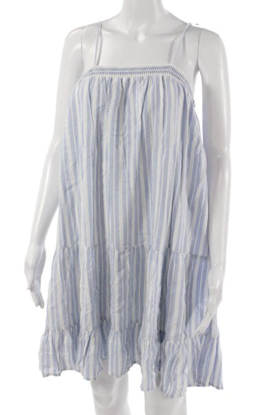 Rails Women Sleeveless Tiered Striped Light Blue Dress Size L