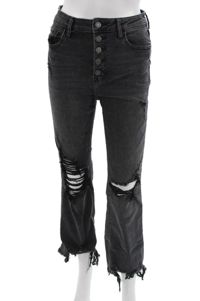 Hidden Women Cropped Boyfriend Jeans Dark Gray Size 28