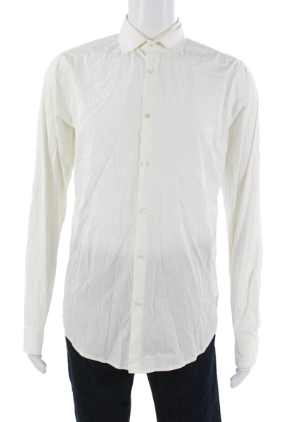 Theory Men's Collared Casual Button Down Long Sleeves Shirt White Size L