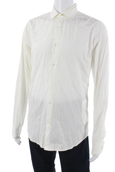 Theory Men's Collared Casual Button Down Long Sleeves Shirt White Size L