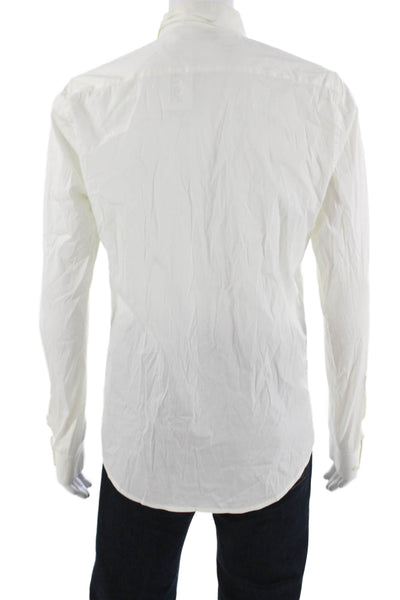 Theory Men's Collared Casual Button Down Long Sleeves Shirt White Size L