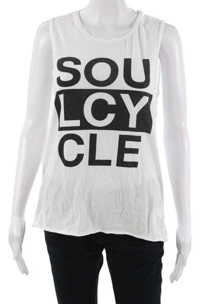 Soul Cycle Womens Black Sleeveless Basic Tank Graphic Cotton Round Neck Size M