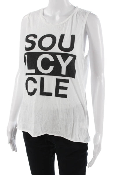 Soul Cycle Womens Black Sleeveless Basic Tank Graphic Cotton Round Neck Size M