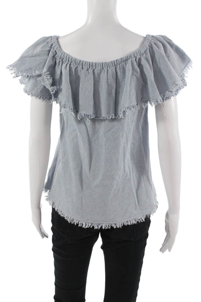Velvet Womens Striped Light Blue Cotton Blouse Short Sleeve Size S