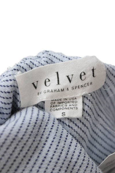 Velvet Womens Striped Light Blue Cotton Blouse Short Sleeve Size S