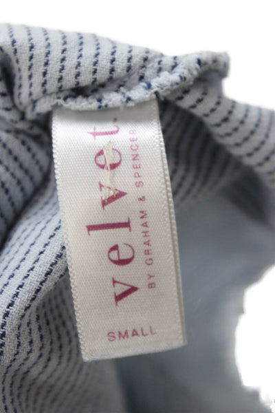 Velvet Womens Striped Light Blue Cotton Blouse Short Sleeve Size S