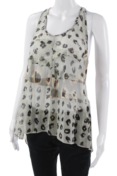 Artelier Nicole Miller Womens Beige Leopard Silk Lurex Camisole Size M
