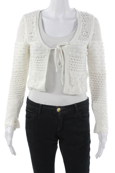 Zara Unisex Cardigan White Boho Drawstring Round Neck Long Sleeve Size M