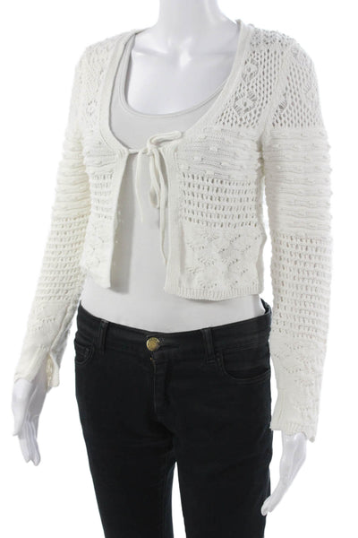 Zara Unisex Cardigan White Boho Drawstring Round Neck Long Sleeve Size M