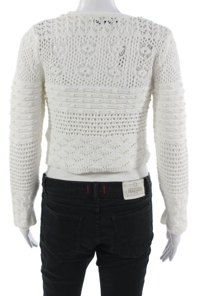 Zara Unisex Cardigan White Boho Drawstring Round Neck Long Sleeve Size M
