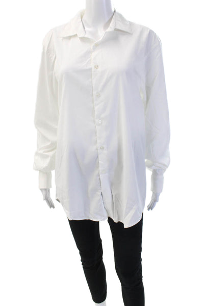 Zara Unisex Basic Collared White Button-Up Long Sleeve Cotton Blend Size XL