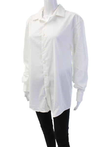 Zara Unisex Basic Collared White Button-Up Long Sleeve Cotton Blend Size XL