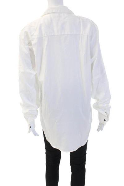 Zara Unisex Basic Collared White Button-Up Long Sleeve Cotton Blend Size XL