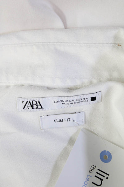 Zara Unisex Basic Collared White Button-Up Long Sleeve Cotton Blend Size XL