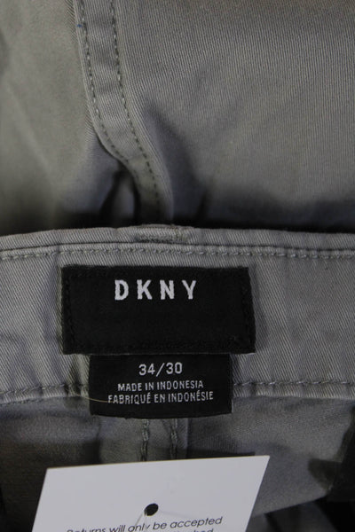 DKNY Mens Chino Khakis Gray Button Cotton Stretch Size 34