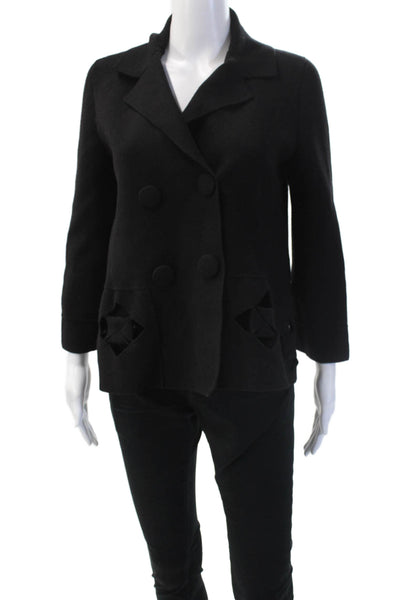 D. Exterior Womens Black Pea Coat Blazer Collared Button Angora Wool Size M