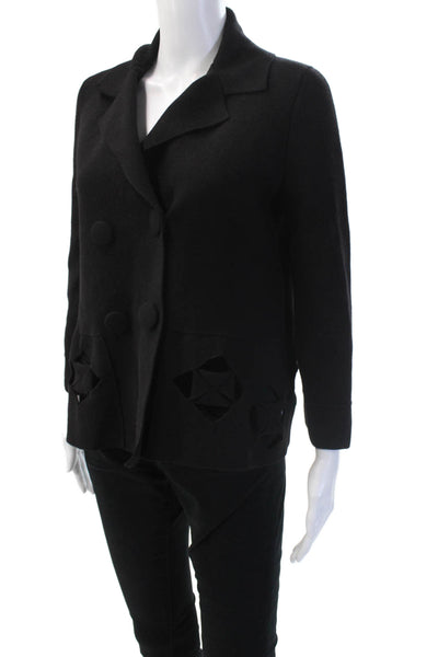 D. Exterior Womens Black Pea Coat Blazer Collared Button Angora Wool Size M