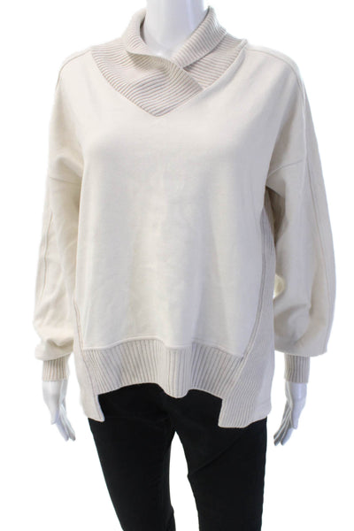D. Exterior Unisex Beige Mock Neck Pullover Sweater Long Sleeve Size S