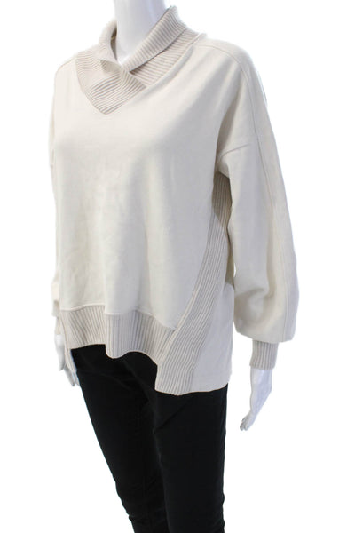 D. Exterior Unisex Beige Mock Neck Pullover Sweater Long Sleeve Size S