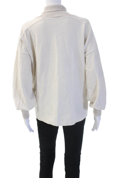 D. Exterior Unisex Beige Mock Neck Pullover Sweater Long Sleeve Size S