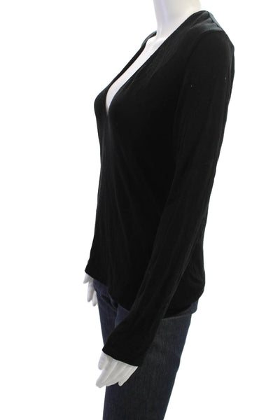 Reformation Women Black V-Neck Long Sleeve Basic Cotton Blend Top Size XS