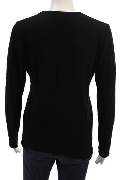 Reformation Women Black V-Neck Long Sleeve Basic Cotton Blend Top Size XS