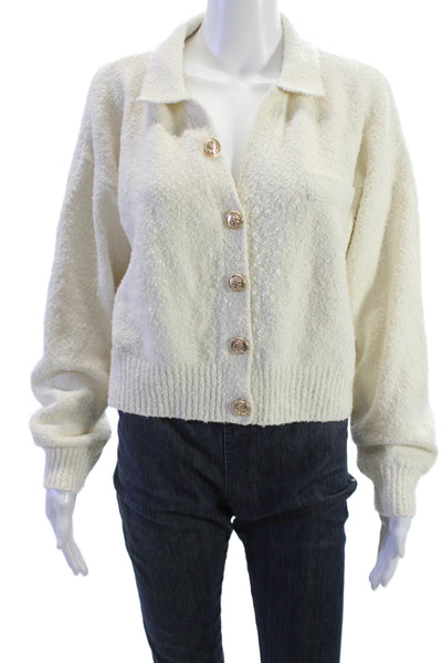 Splendid Unisex Cardigan Beige Collared Long Sleeve Button Cotton Blend Size S