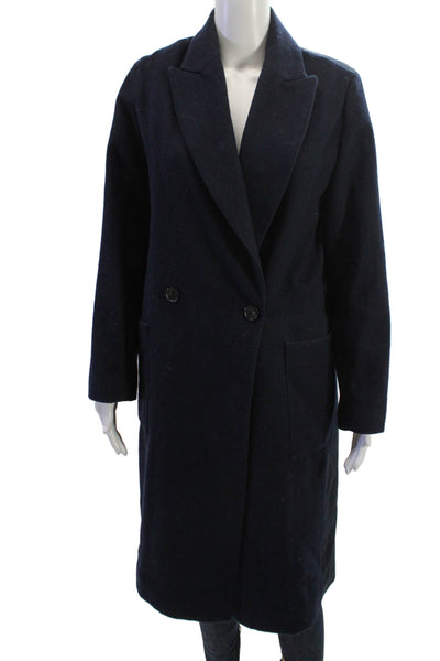 Habitual Womens Classic Dark Blue Overcoat Collared Button Long Sleeve Size S