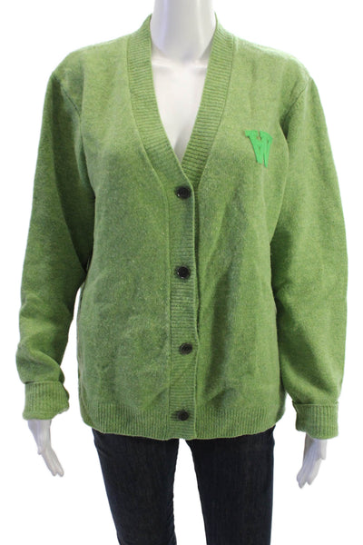 Wood Wood Unisex Cardigan Green Lambswool V-Neck Button Long Sleeve Size M