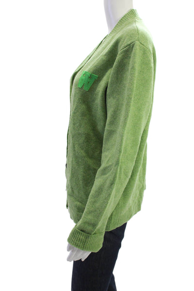 Wood Wood Unisex Cardigan Green Lambswool V-Neck Button Long Sleeve Size M