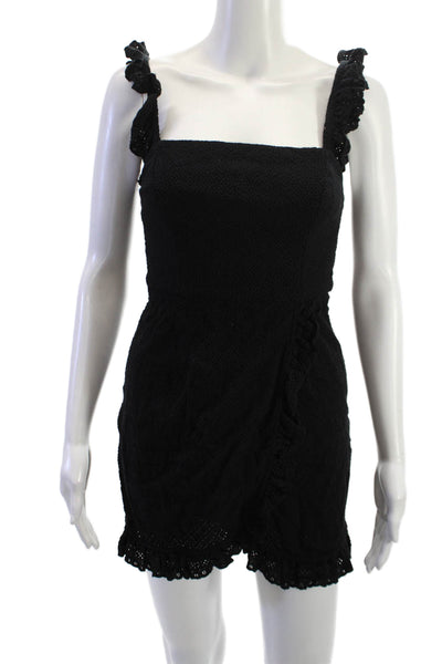 Shona Joy Women Playsuit Black Embossed Stitch Square Neck Sleeveless Size 2