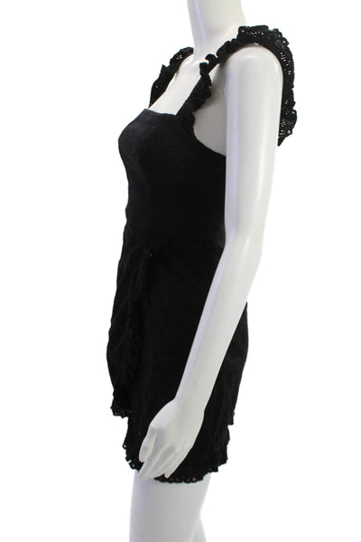 Shona Joy Women Playsuit Black Embossed Stitch Square Neck Sleeveless Size 2