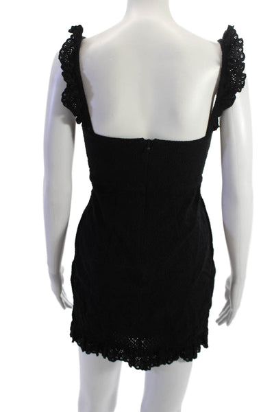 Shona Joy Women Playsuit Black Embossed Stitch Square Neck Sleeveless Size 2