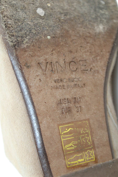 Vince Womn's Round Toe Suede Slip-On Mules Sandals Beige Size 37