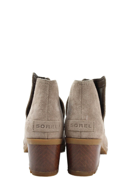 Sorel Women's Round Toe Block Heels Pull-On Boots Beige Size 7