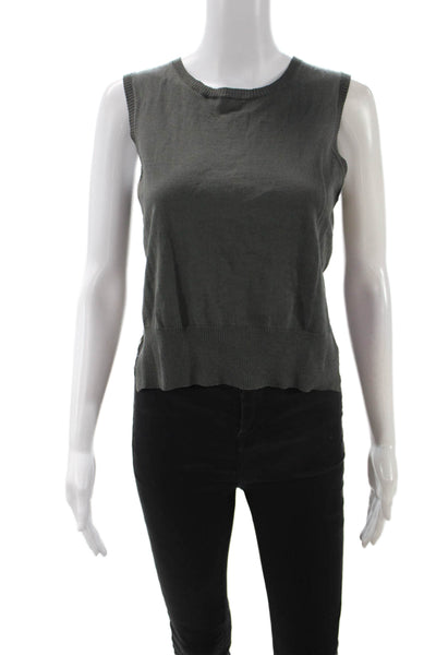 Cotton By Autumn Cashmere Womens Cropped Silk Tank Dark Gray Crew Neck Size XS