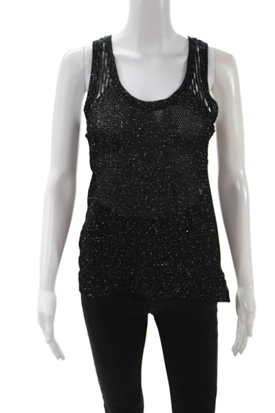 Generation Love Women Gothic Black Round Neck Tank Lurex Acetate Size S