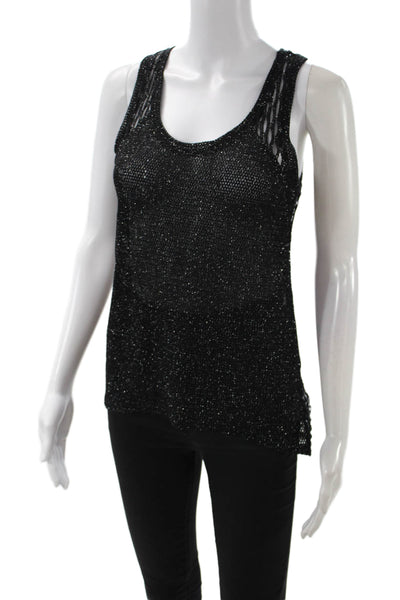Generation Love Women Gothic Black Round Neck Tank Lurex Acetate Size S