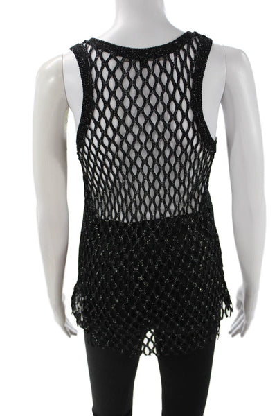 Generation Love Women Gothic Black Round Neck Tank Lurex Acetate Size S