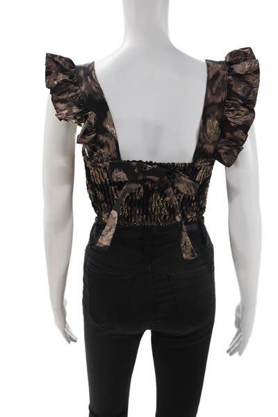 Misa Womens Cropped Square Neck Animal Print Blouse Black Short Sleeve Size XS