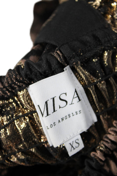 Misa Womens Cropped Square Neck Animal Print Blouse Black Short Sleeve Size XS
