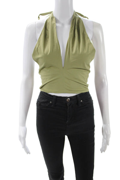 Staud Womens Cropped Green Tank Boho Cotton Spandex Stretch Size XS