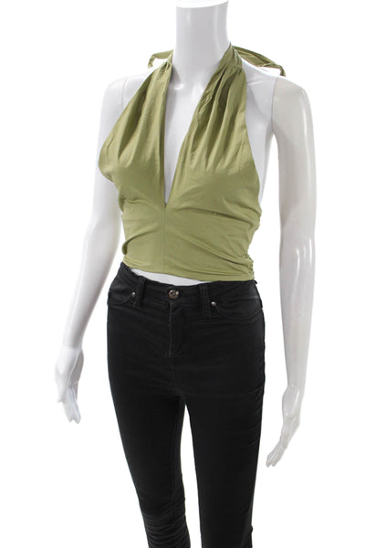 Staud Womens Cropped Green Tank Boho Cotton Spandex Stretch Size XS