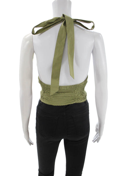 Staud Womens Cropped Green Tank Boho Cotton Spandex Stretch Size XS