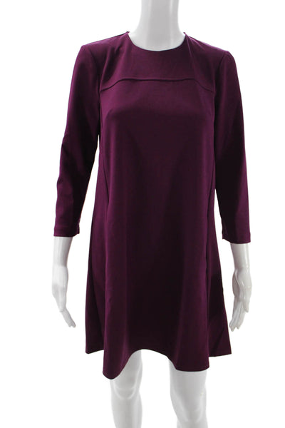 Donna Morgan Women Shift Dress Purple 3/4 Sleeve Hook Eye Bust 36 Size 0