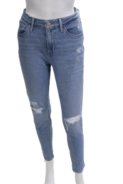 Levis Women Skinny Ankle Jeans Light Blue High Rise Button Size 28