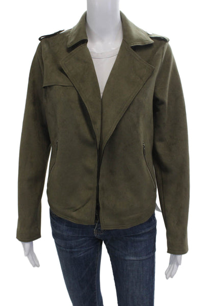 T Tahari Women Military Jacket Green Collared Long Sleeve Button Size S