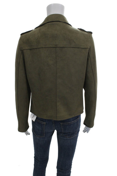 T Tahari Women Military Jacket Green Collared Long Sleeve Button Size S