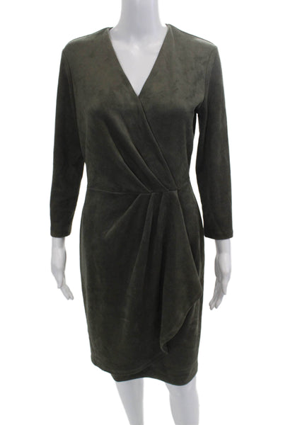 J. Mclaughlin Women Sheath Wrap Dress Green V-Neck 3/4 Sleeve Size S